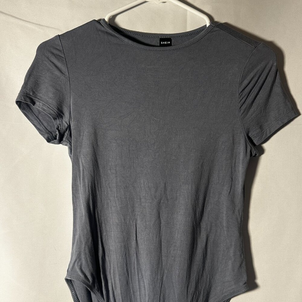 SHEIN Blue Short Sleeve Bodysuit Petite M Fitted Stretch Basic